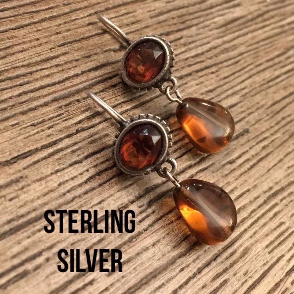 Sterling Silver Earrings Amber & Topaz Color